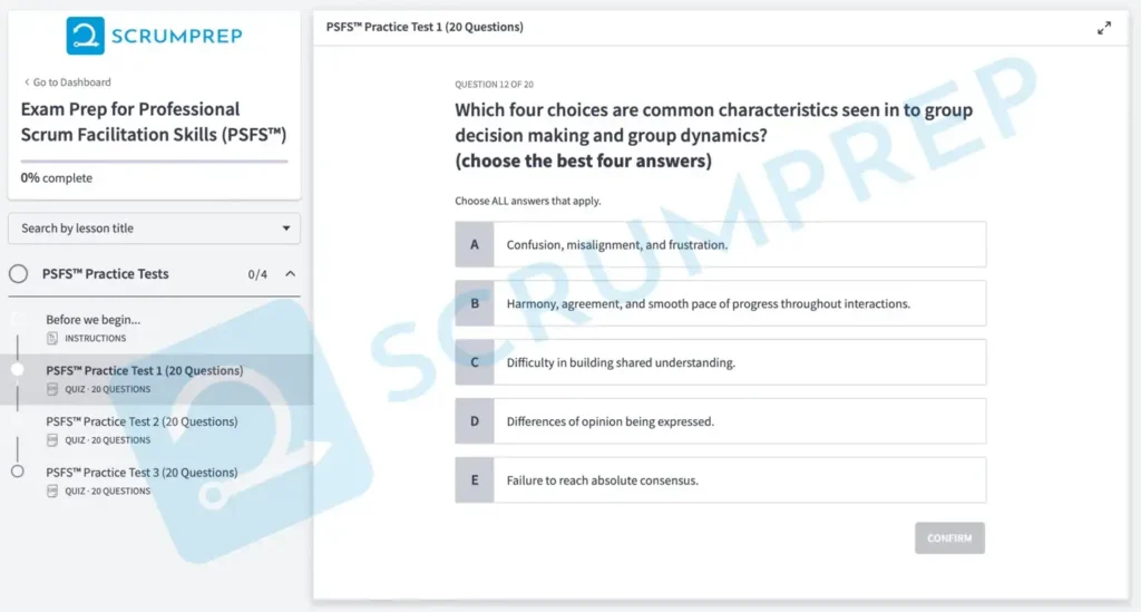 PSFS Practice Test Screenshot 12a