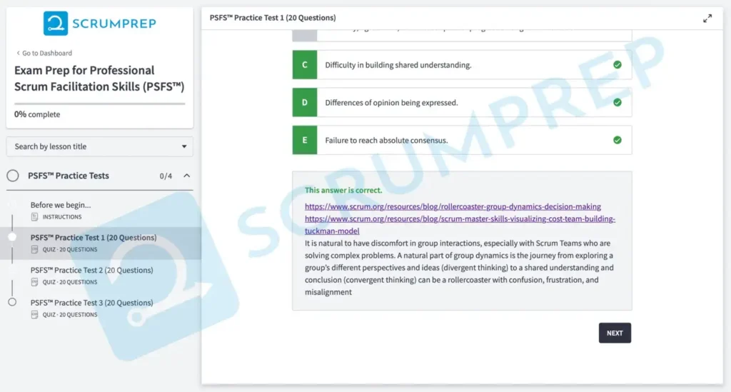 PSFS Practice Test Screenshot 12b