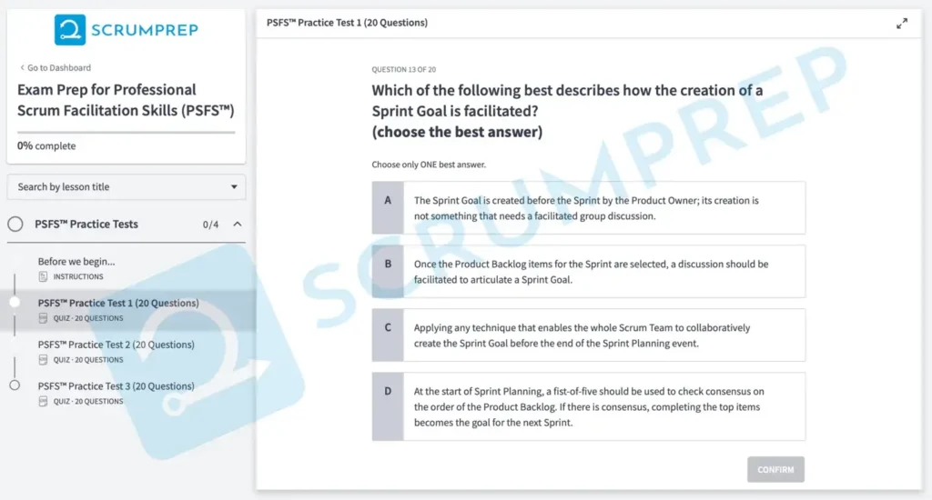 PSFS Practice Test Screenshot 13a