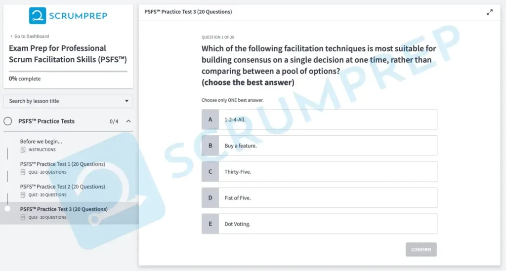 PSFS Practice Test Screenshot 3-01a